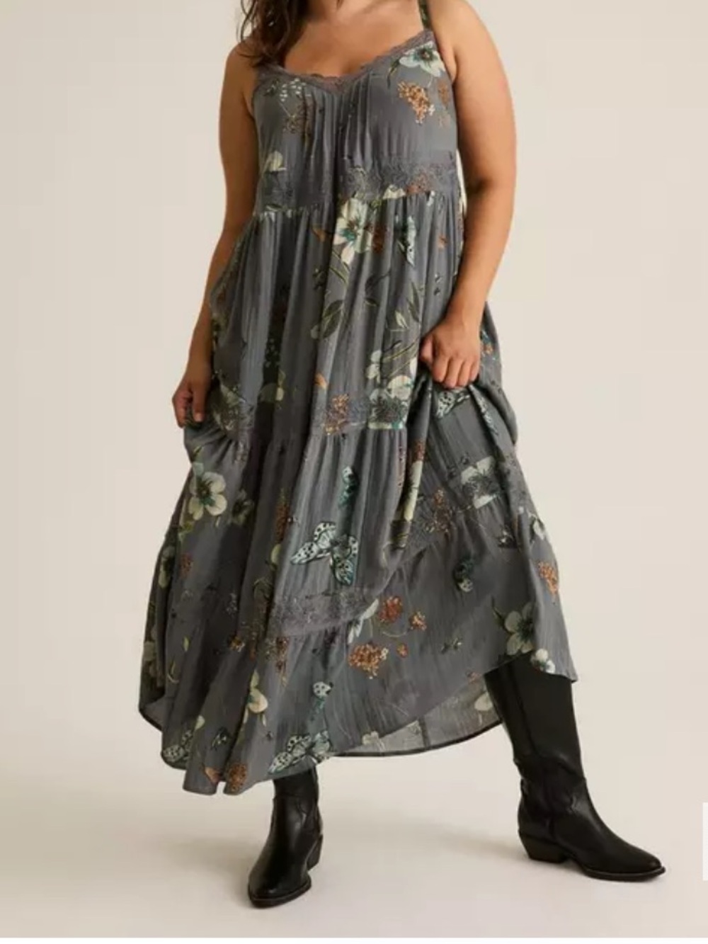 Torrid Festi Charcoal Floral Maxi Dress 0X NWT